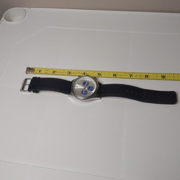 Silver Tone And Blue Watch With Leather Band - Picture 8 of 14